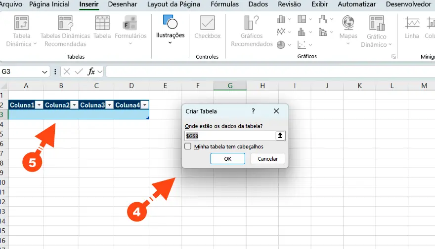 Clique em OK para adicionar a tabela no Excel