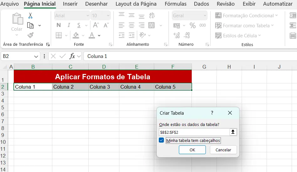 Aplicando o Formato Tabela no Excel