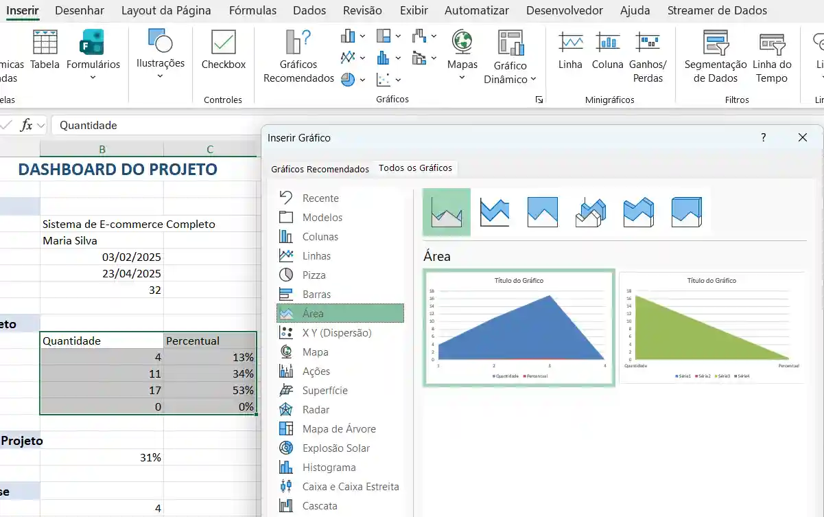 Gráficos de Área no Excel