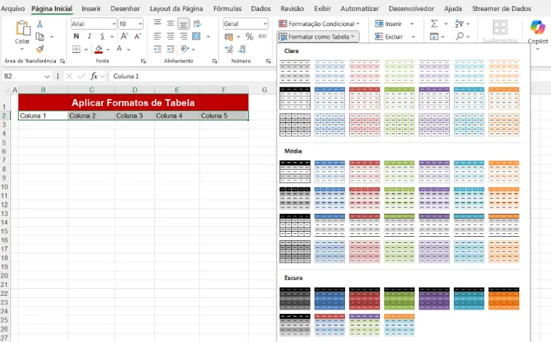 O Que São Formatos de Tabela no Excel