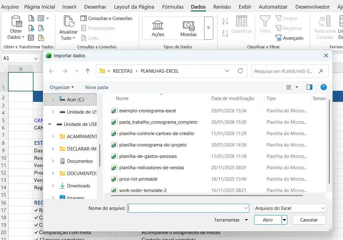 Como Obter Dados da Pasta de Trabalho no Excel