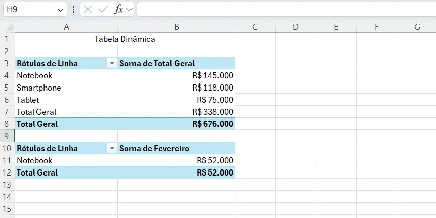 Planilha Para Criat a Tabela Dinâmica