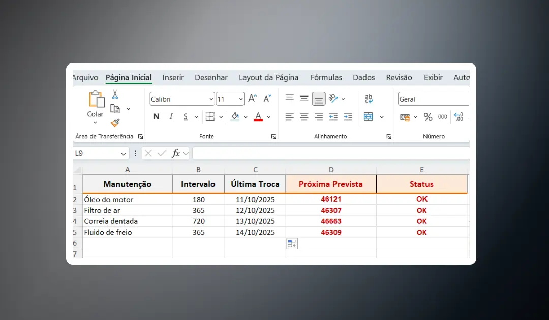 Planilha de Manutenção de Veículos