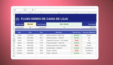 Planilha de Caixa de Loja Grátis no Excel