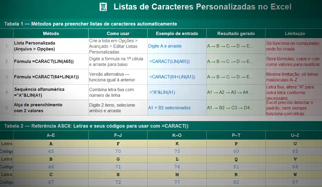 Como Preencher no Excel as Listas de Caracteres Personalizadas
