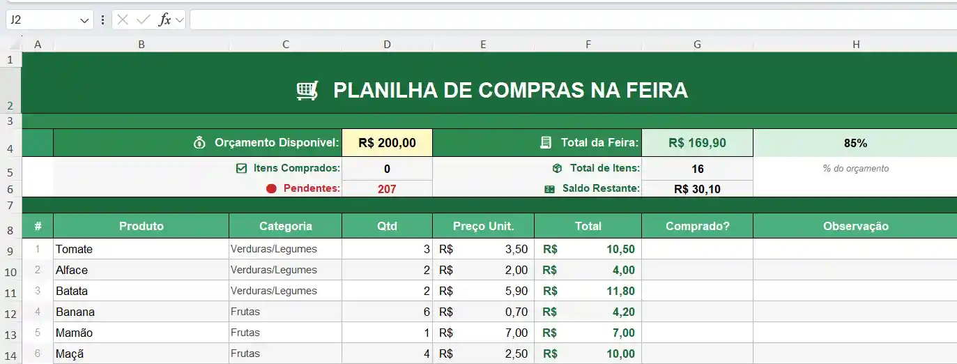Como deixar a planilha de compras na feira mais inteligente