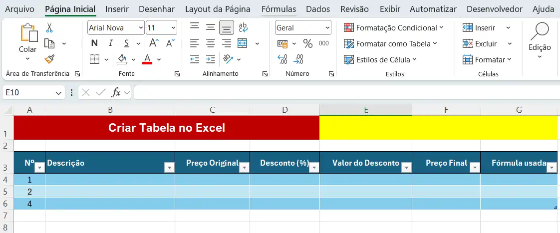 Exemplo de dados antes e depois da conversão em tabela