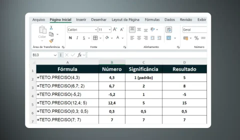 Função TETO.PRECISO no Excel