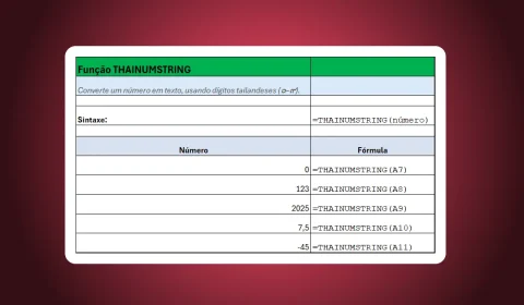 Função THAINUMSTRING no Excel