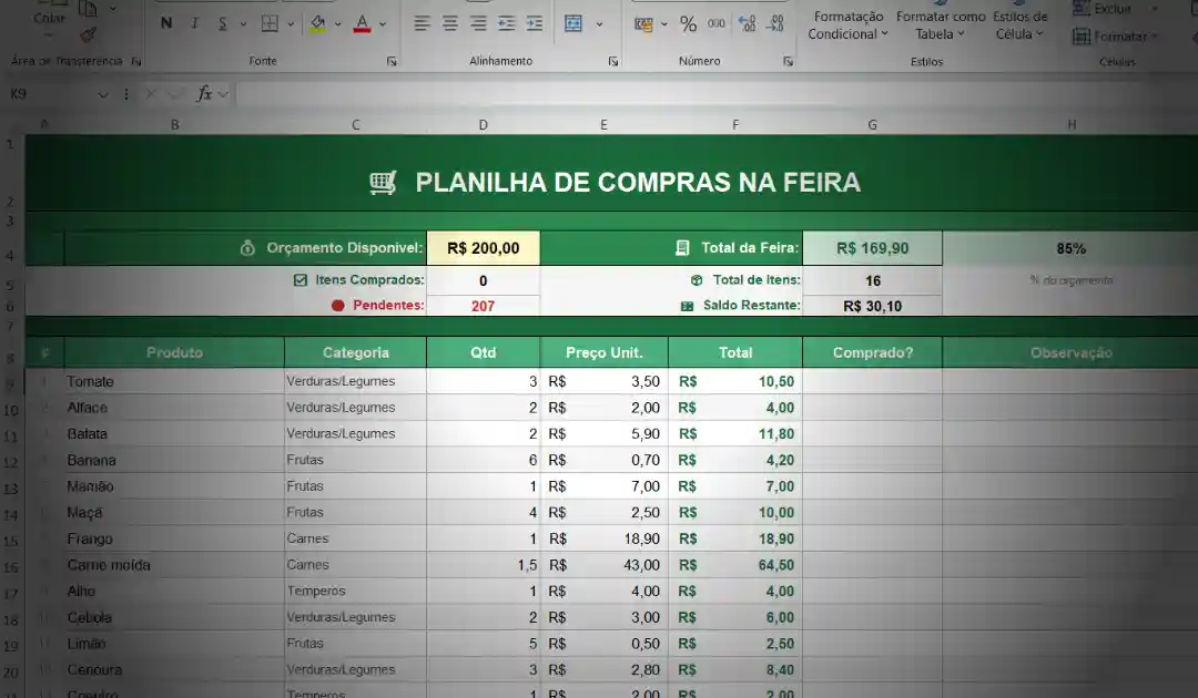 Planilha de Compras na Feira