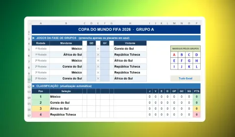 Tabela da Copa 2026 no Excel
