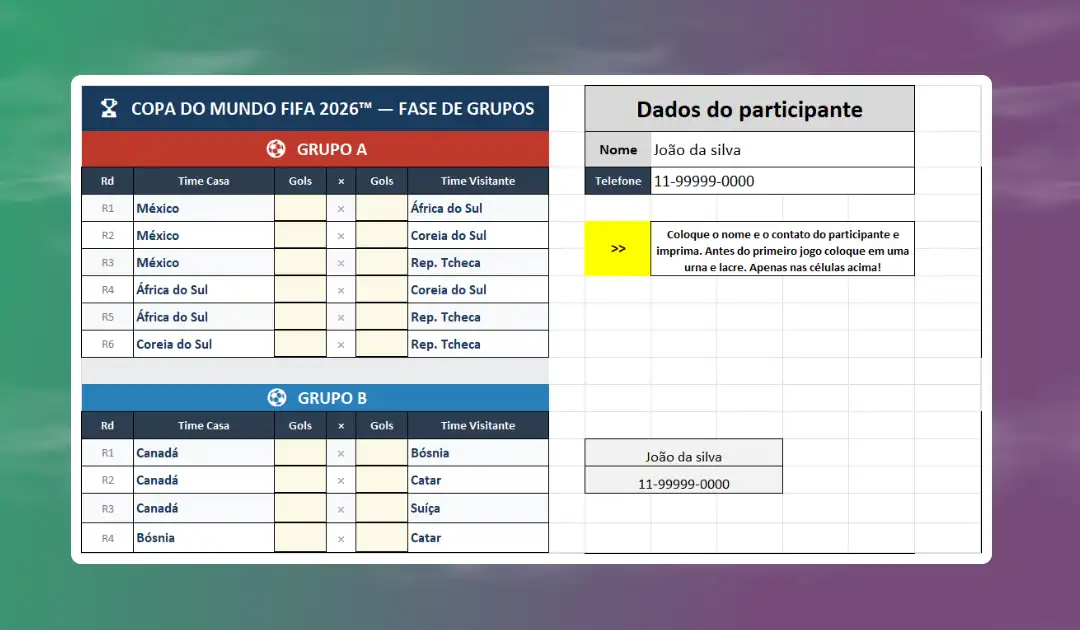 Planilha para Bolão da Copa do Mundo 2026