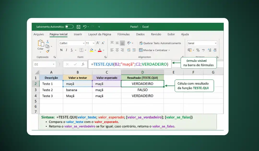 Função TESTE.QUI no Excel