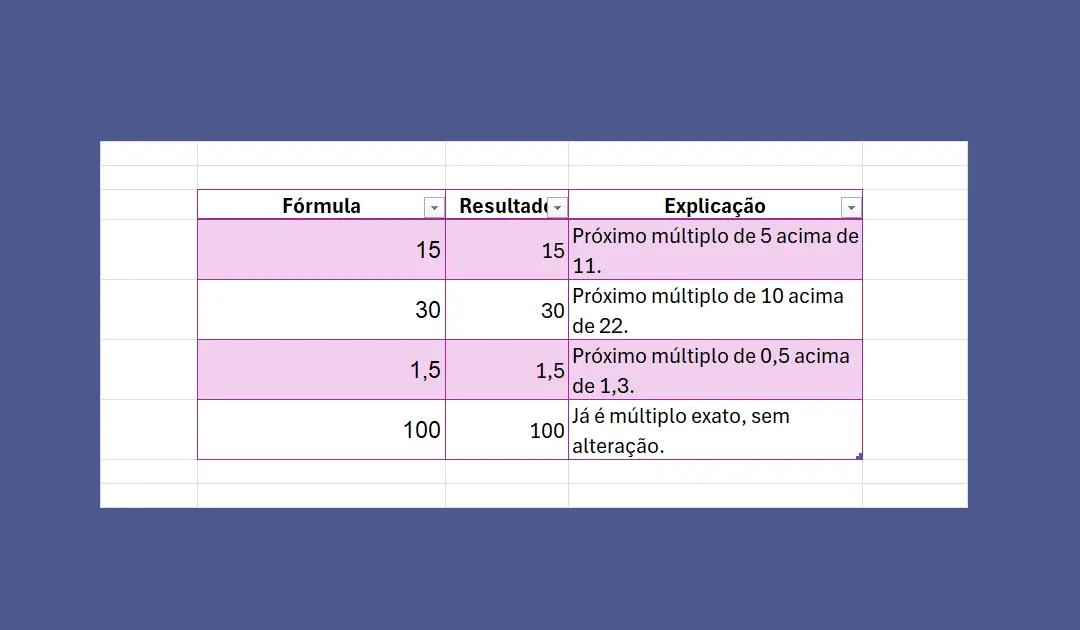 Função TETO.MAT no Excel
