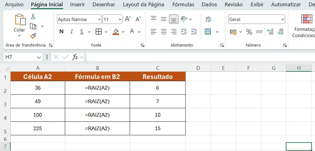 Exemplos Práticos com a Função RAIZ