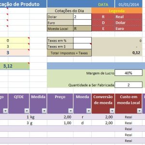 Planilha Para Custo de Fabricação de Produtos