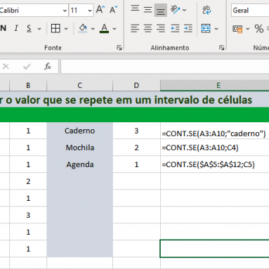 Como contar o número de vezes que um valor repete na planilha