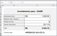 Como Calcular CAGR com a função VF no Excel