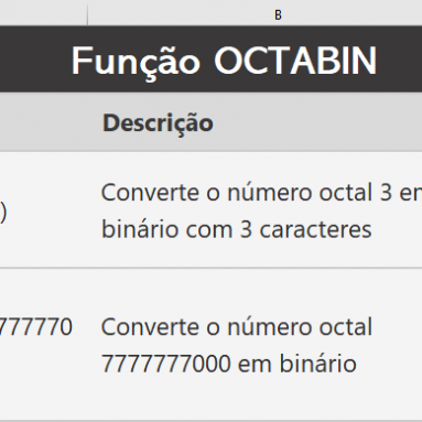 Função OCTABIN do Excel para engenharia